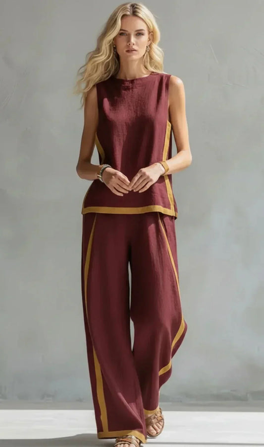 Ursula Casual Chic Waistcoat and Trousers Set with Contrast Trim