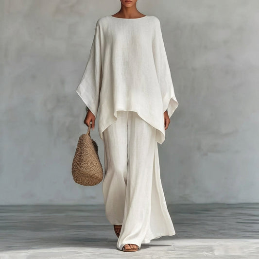 Christine Long Sleeve Two-Piece Set with Wide-Leg Trousers