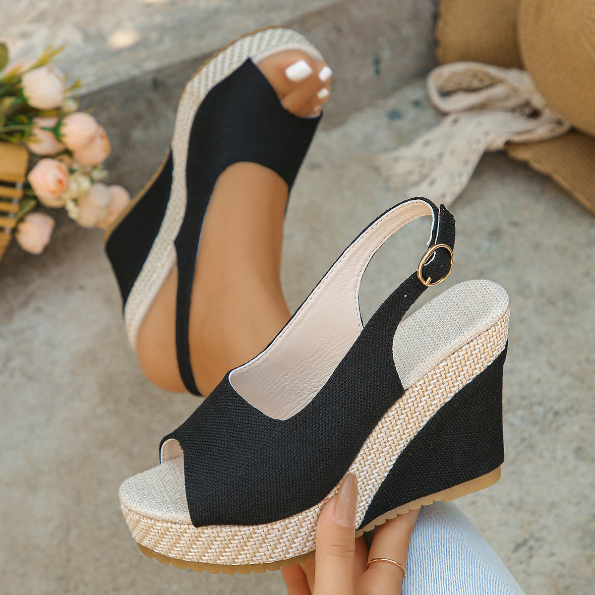 ISABELLE SLINGBACKS Linen Slingback Sandals