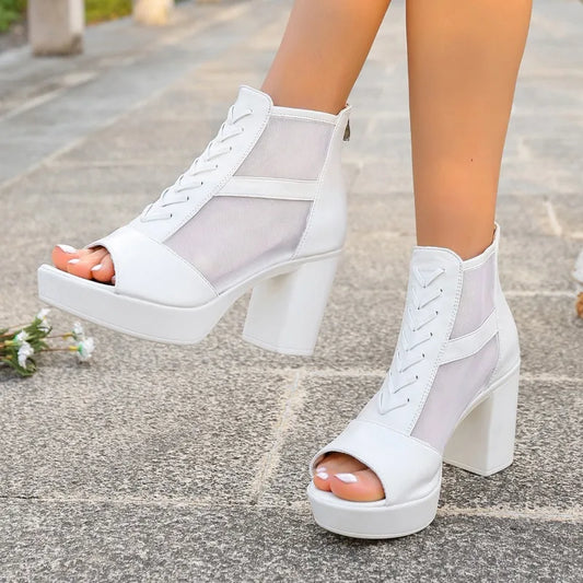 SIENNA HEELS Mesh Detail Block Heels