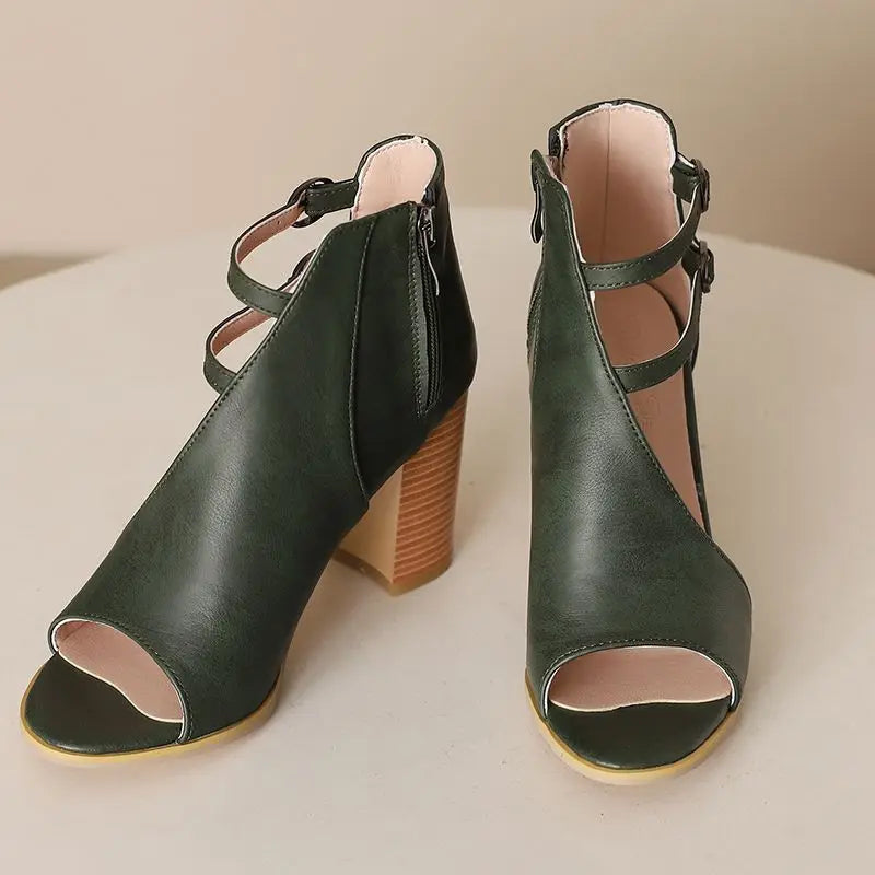 AVA HEELS Peep Toe Block Heels