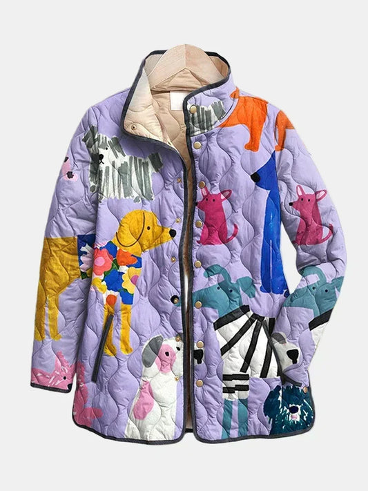 The Lilac Dog Print Quilted Jacket