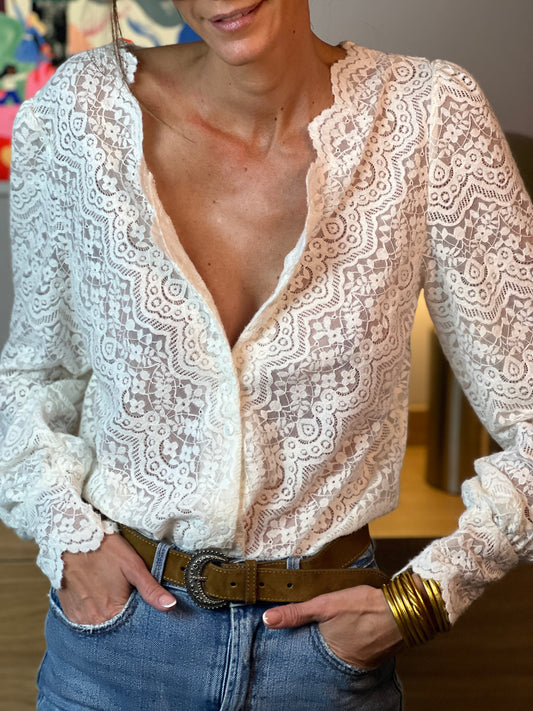 HIPPOLINE Floral Lace Knit Blouse