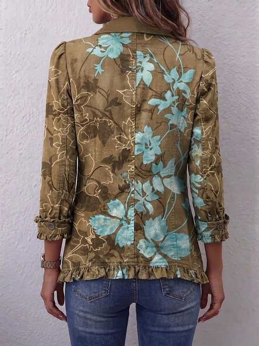 Sundara Boho Gradient Vintage Floral Ruffle Jacket
