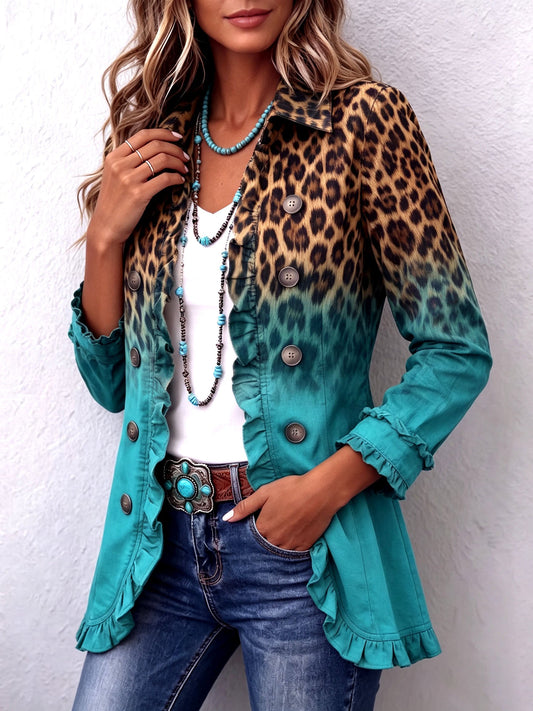 Elspeth Leopard Ombre Ruffle Blazer Jacket