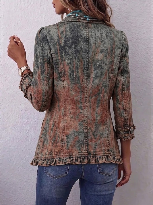 Bristow Vintage Gradient Textured Print Ruffle Jacket