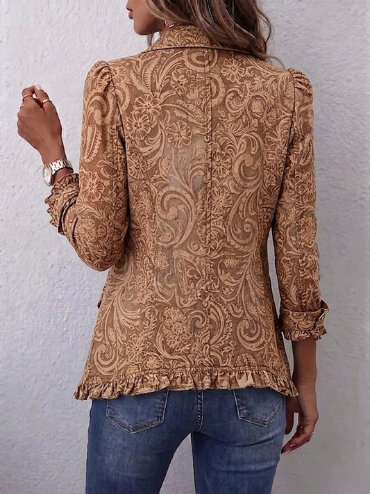 Vyclara Vintage Bohemian Floral Print Ruffled Jacket