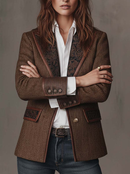 Herringbone Printed Panel Blazer