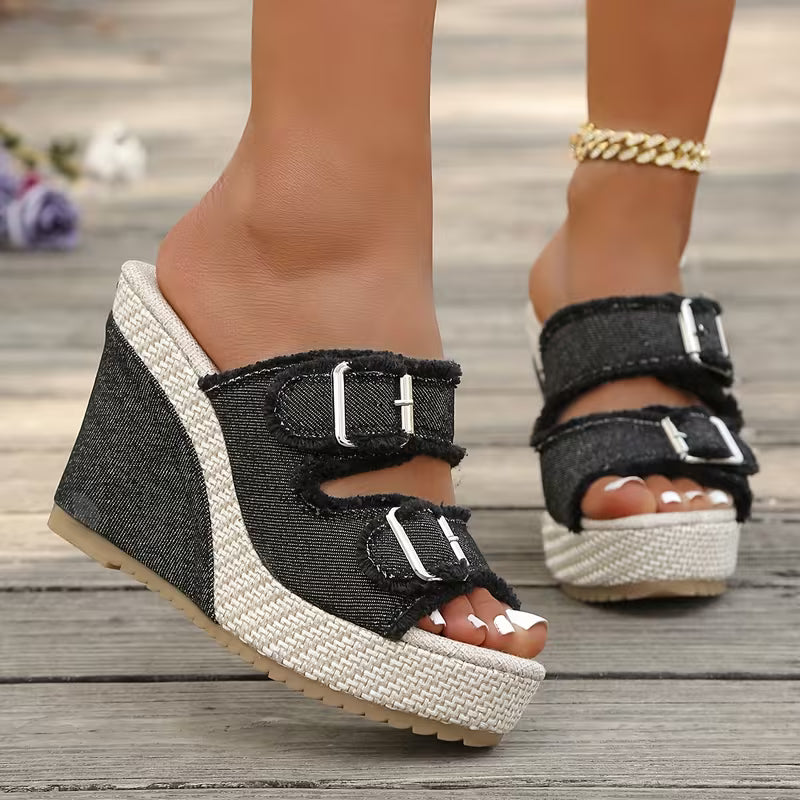 ELARA DENIM WEDGES Denim Wedge Sandals