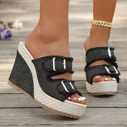ELARA DENIM WEDGES Denim Wedge Sandals