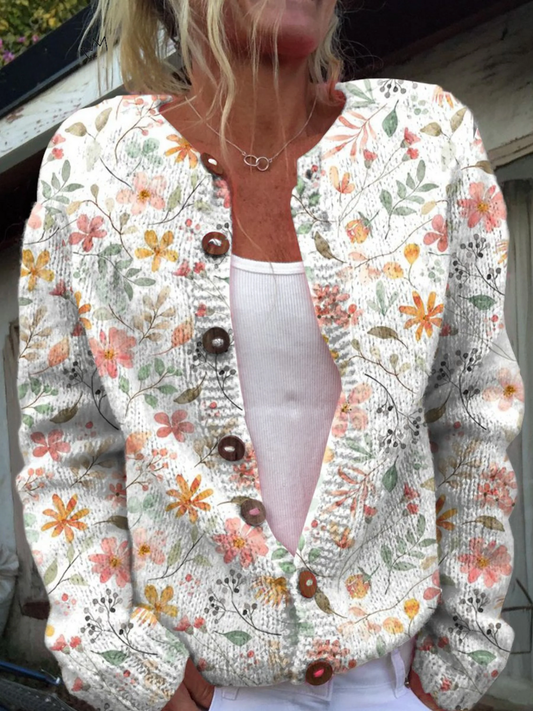 Autumn Wildflower Print Buttoned Cardigan