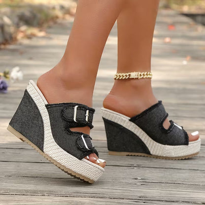ELARA DENIM WEDGES Denim Wedge Sandals