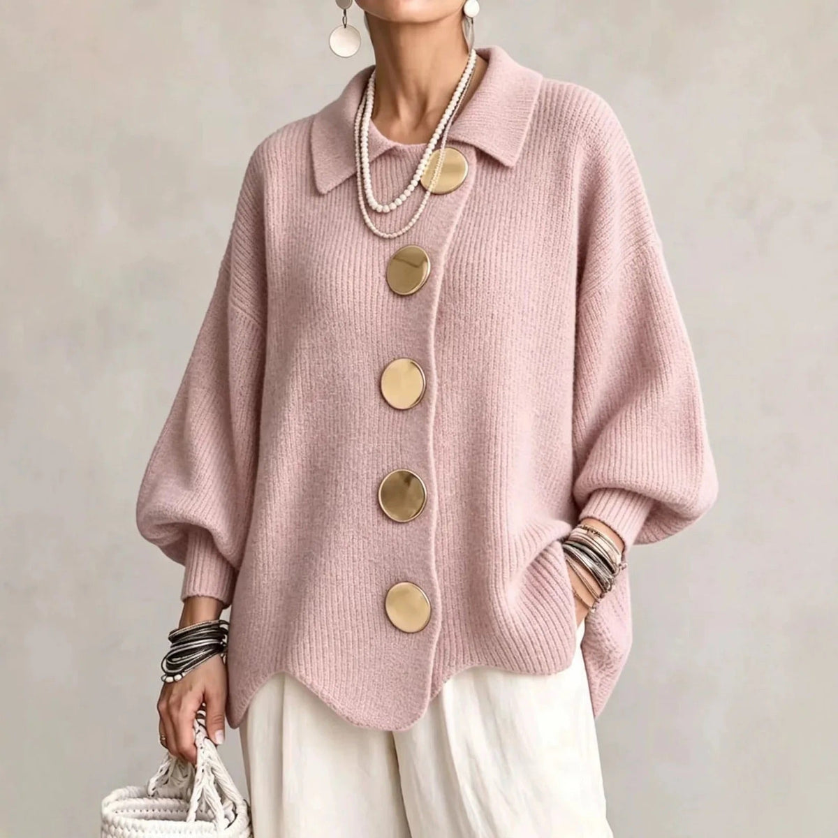 Karina | Oversized Gold-Button Cardigan