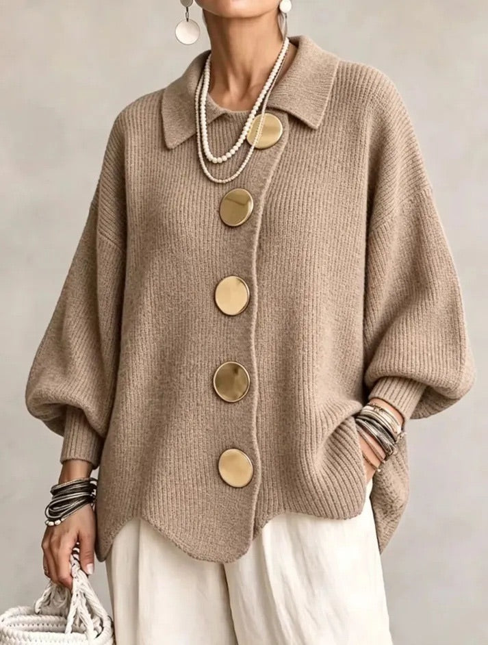Karina | Oversized Gold-Button Cardigan