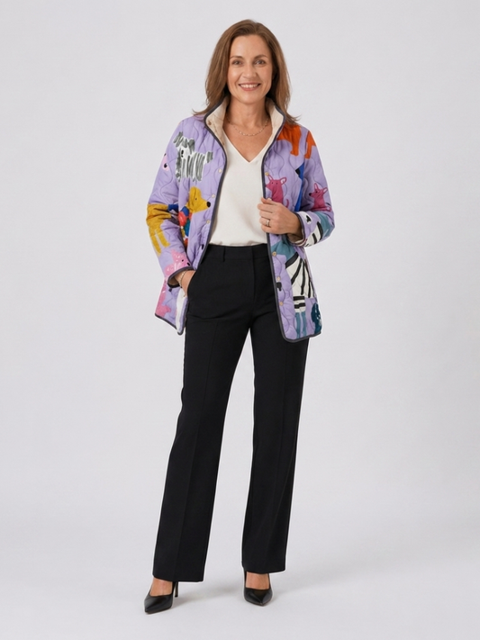 The Lilac Dog Print Quilted Jacket