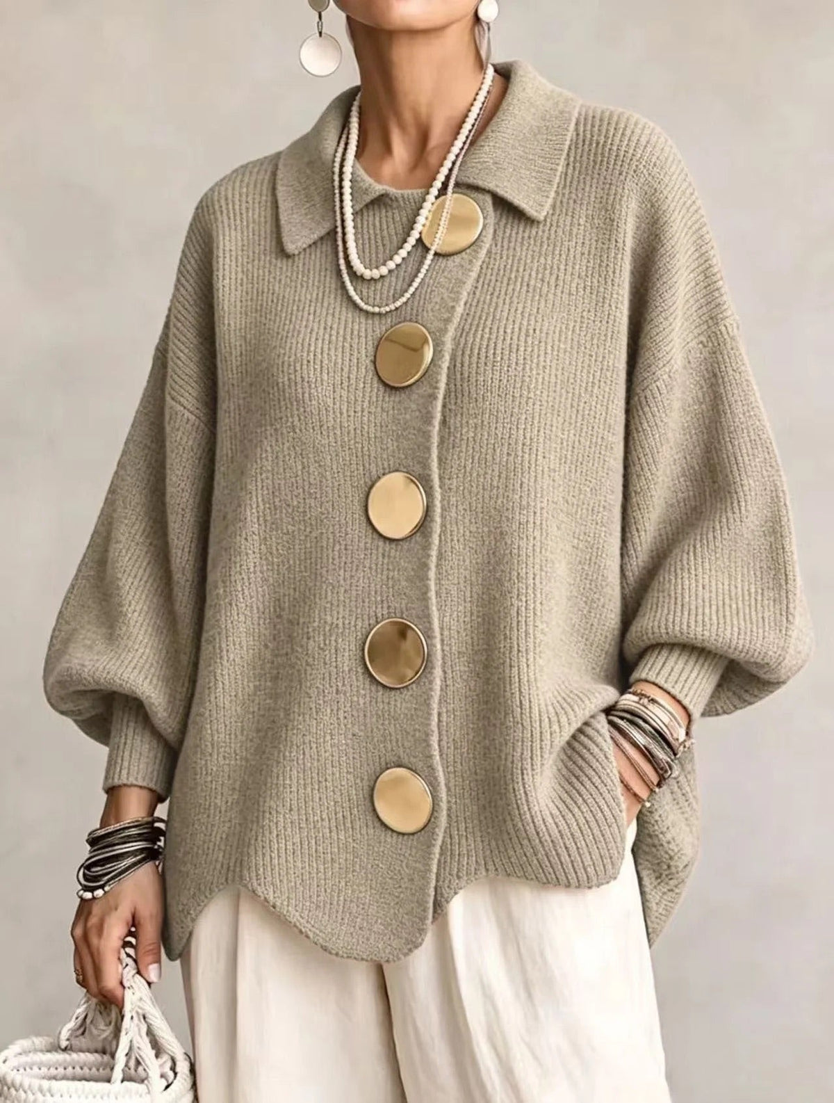 Karina | Oversized Gold-Button Cardigan