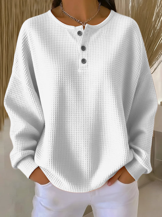 Mirabel Cozy Waffle Henley Sweatshirt