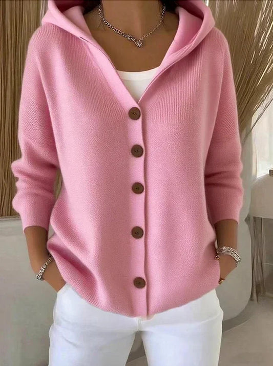 Darienne Hooded Button-Up Knit Cardigan