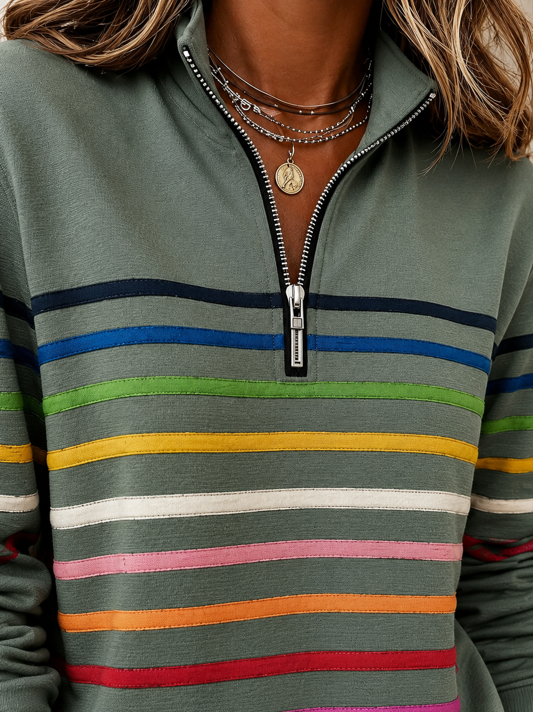 Maggie | Striped Half-Zip Pullover