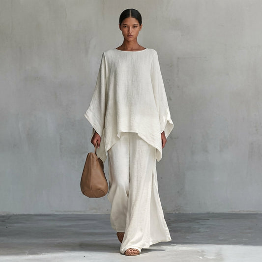 Christine Long Sleeve Two-Piece Set with Wide-Leg Trousers