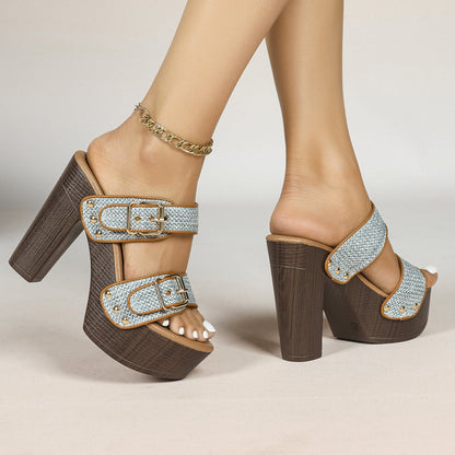 VALENTINA HEELS Double Buckle Block Heels
