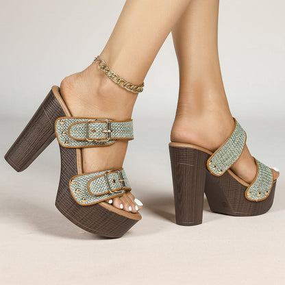 VALENTINA HEELS Double Buckle Block Heels