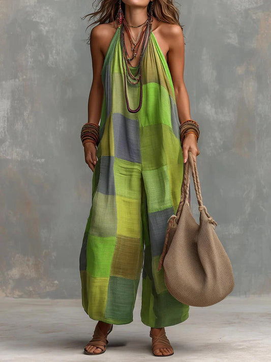 Bohemian Patchwork Jumpsuit – Earthy Boho Autumn Spirit