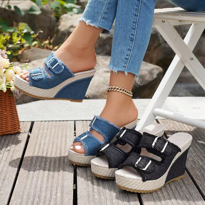 ELARA DENIM WEDGES Denim Wedge Sandals