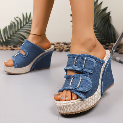 ELARA DENIM WEDGES Denim Wedge Sandals