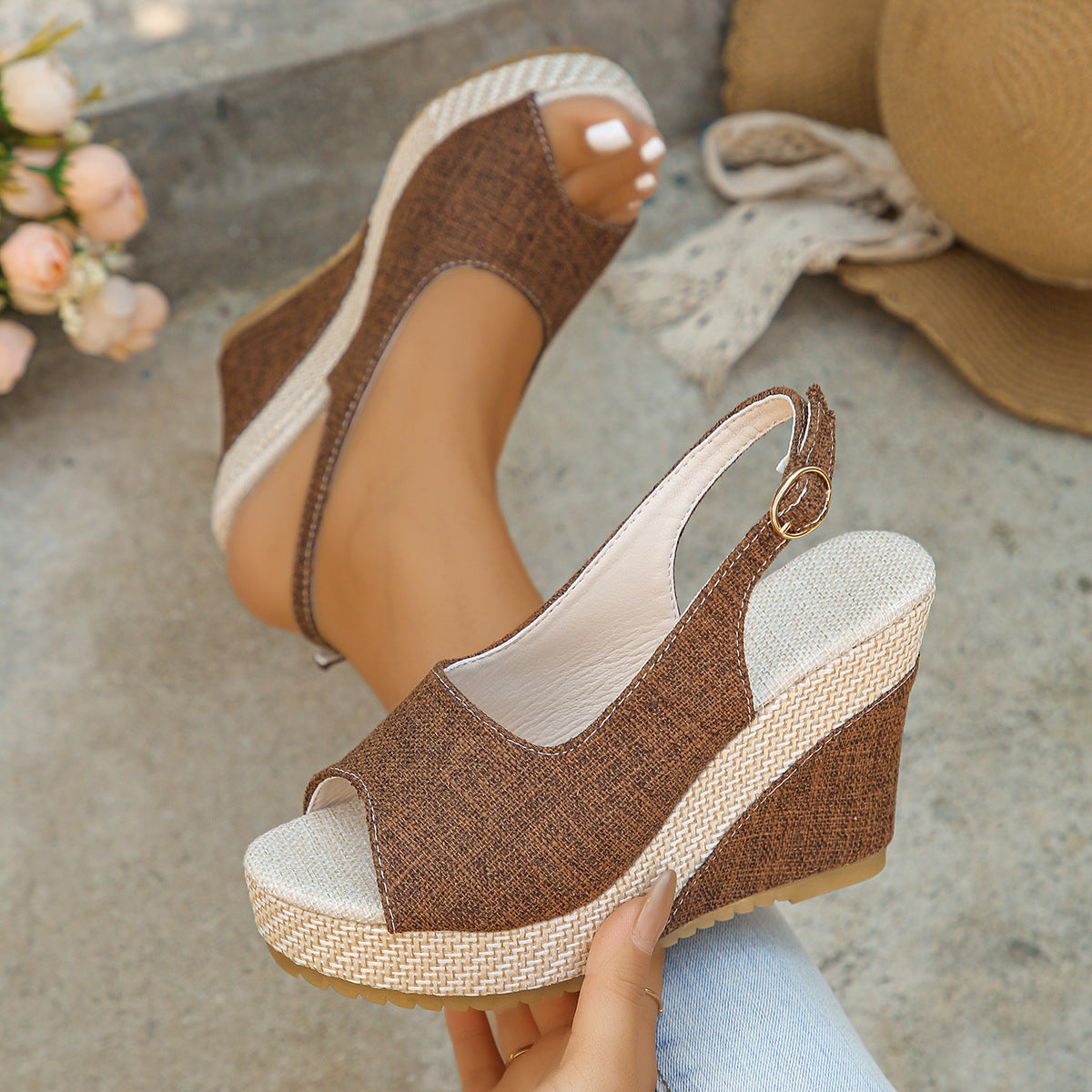 ISABELLE SLINGBACKS Linen Slingback Sandals