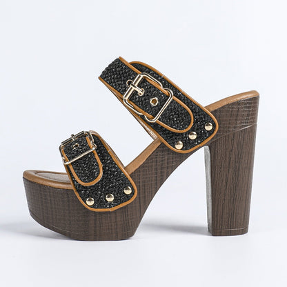VALENTINA HEELS Double Buckle Block Heels