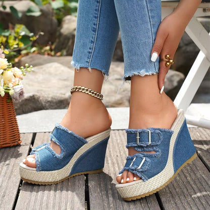 ELARA DENIM WEDGES Denim Wedge Sandals