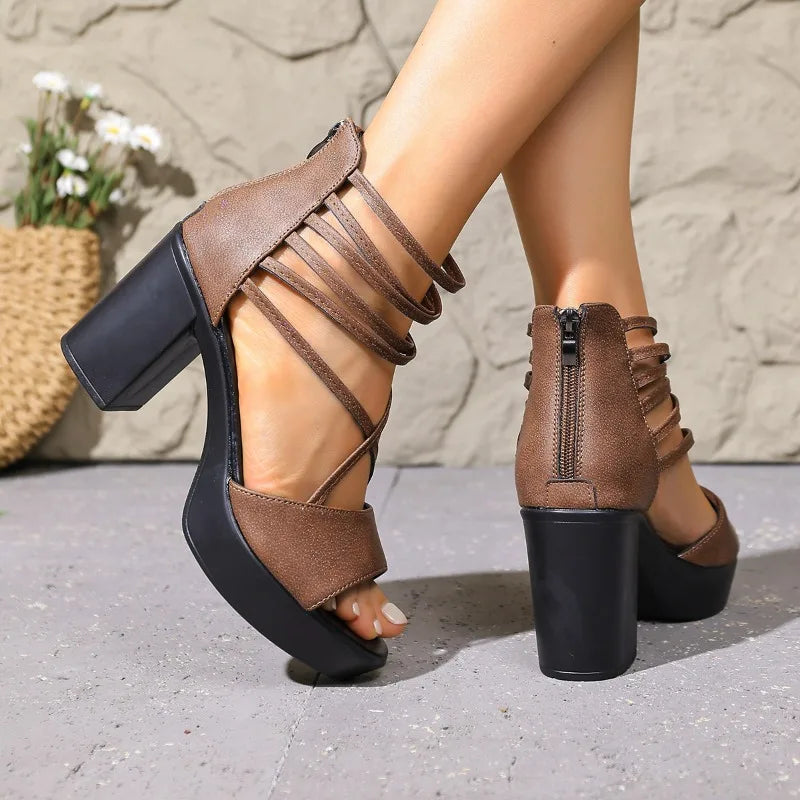 CELESTE HEELS Strappy Block Heels