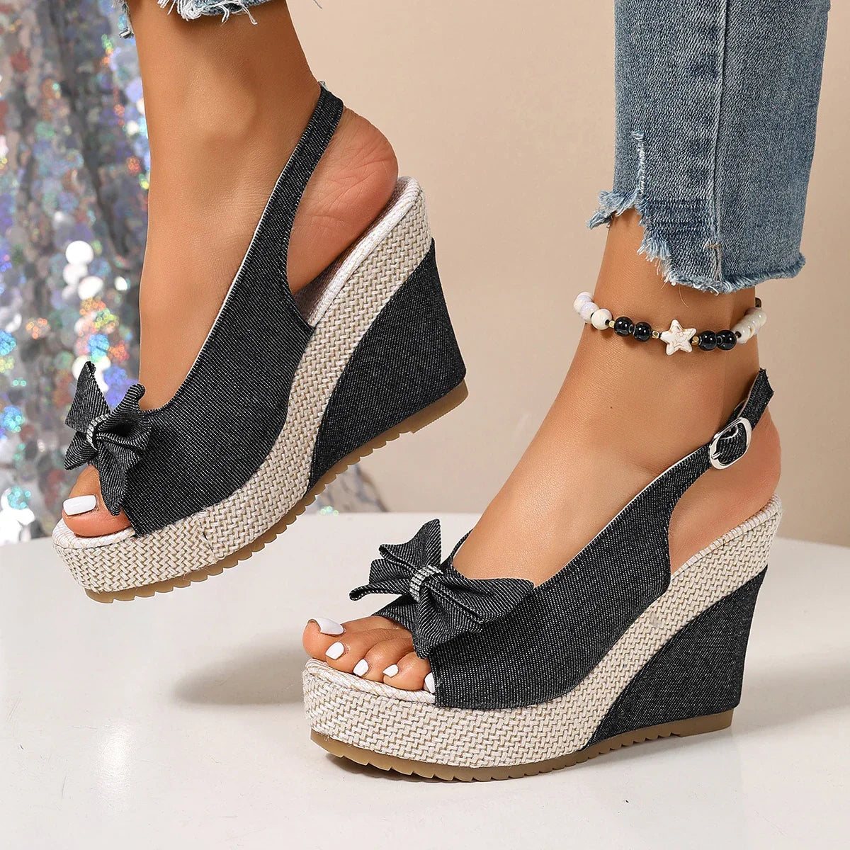 ANNA WEDGES Denim Platform Sandals