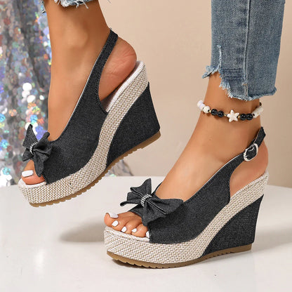 ANNA WEDGES Denim Platform Sandals