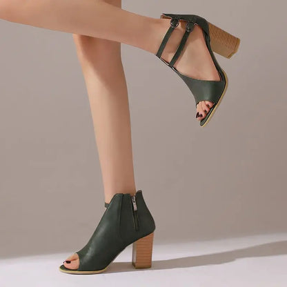 AVA HEELS Peep Toe Block Heels