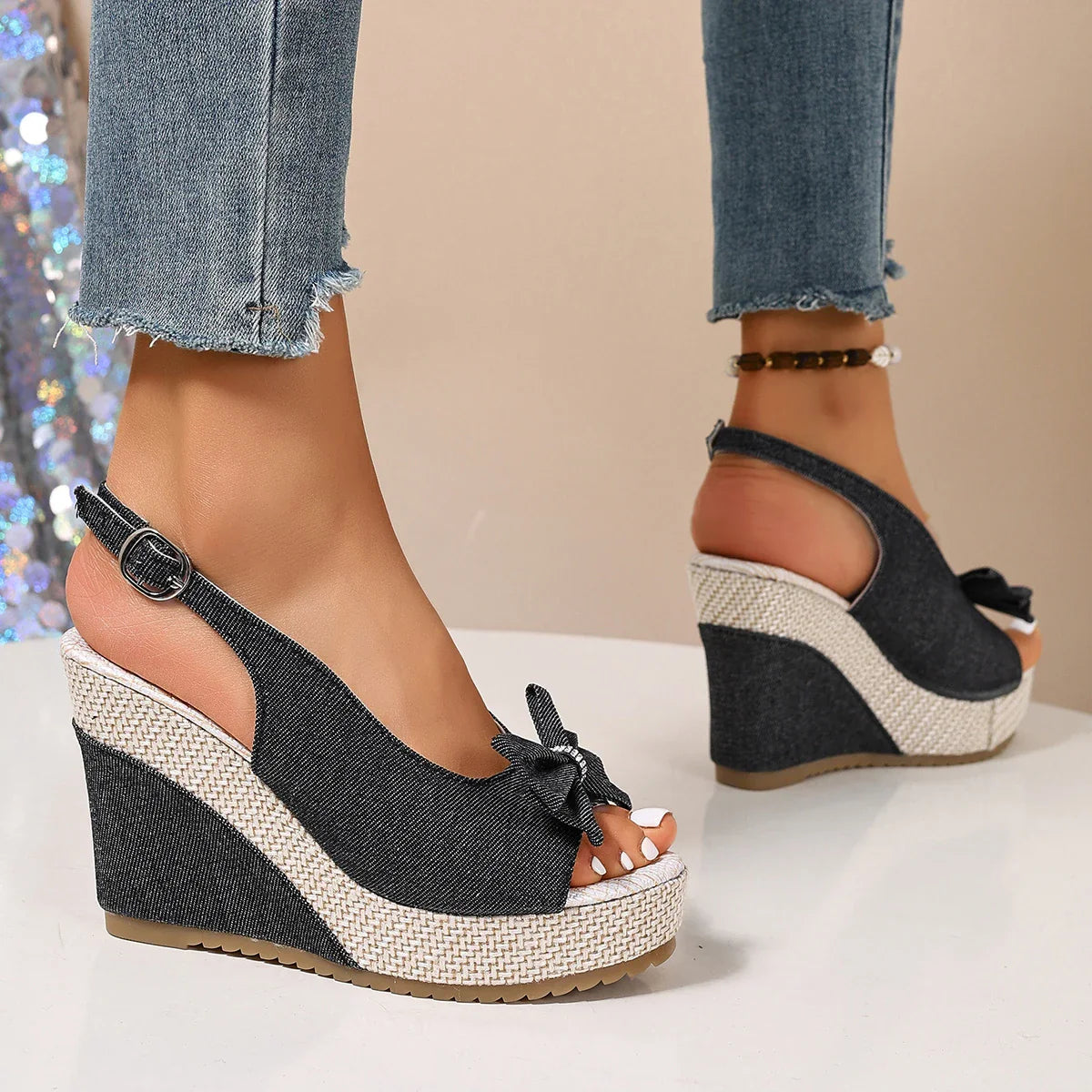 ANNA WEDGES Denim Platform Sandals