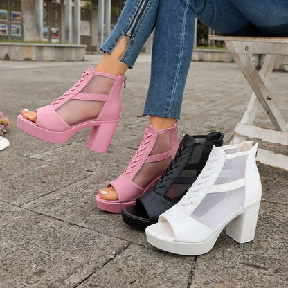 SIENNA HEELS Mesh Detail Block Heels