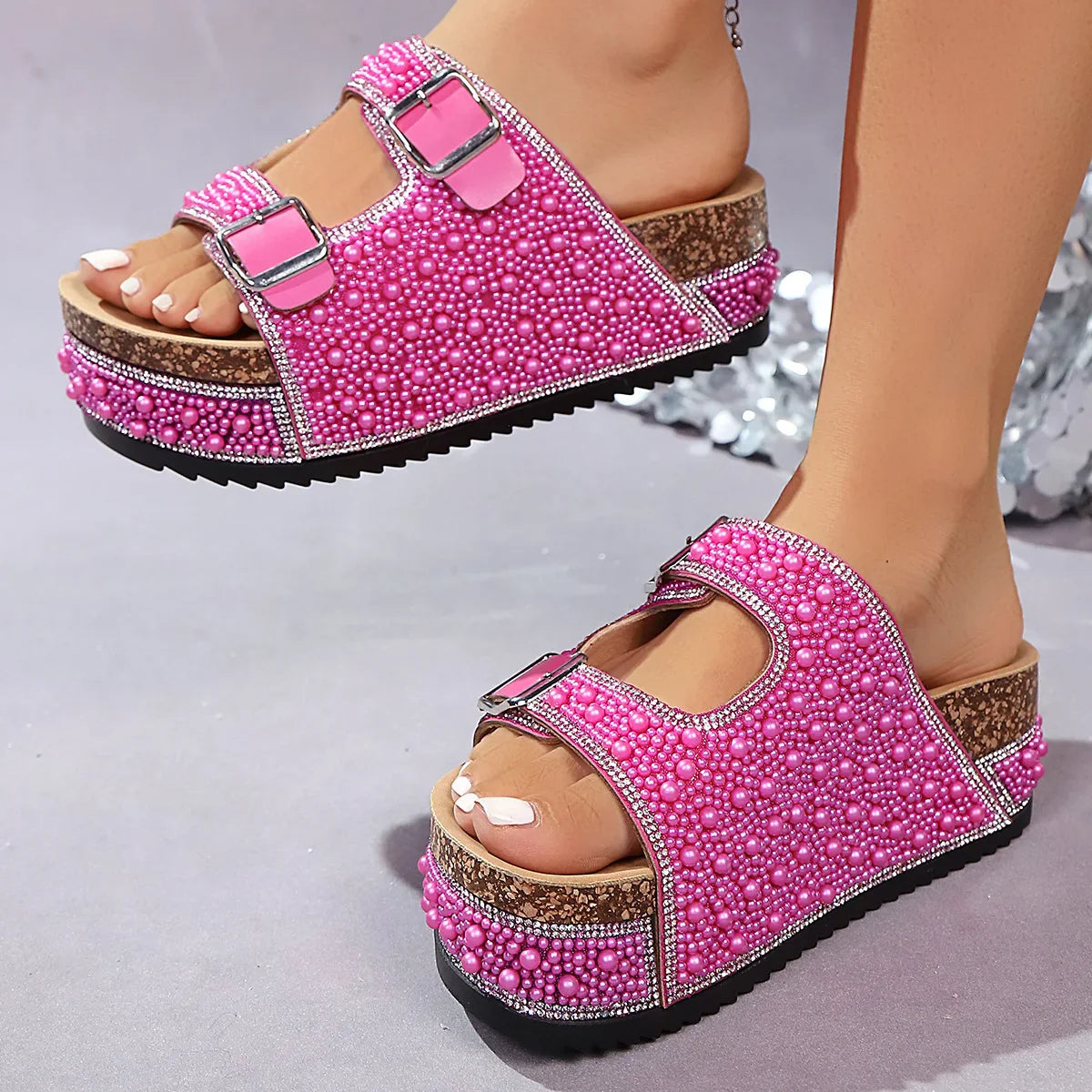 ISABELLE SANDALS Pearl Detail Flat Sandals