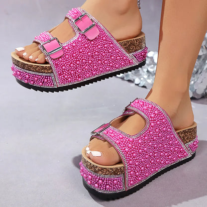 ISABELLE SANDALS Pearl Detail Flat Sandals