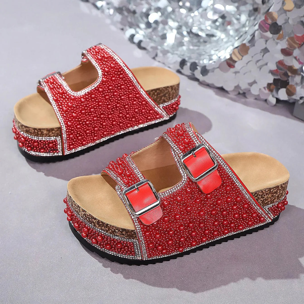 ISABELLE SANDALS Pearl Detail Flat Sandals