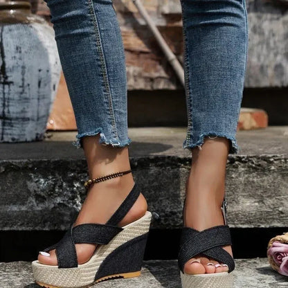 MAYA SANDALS Denim Platform Sandals