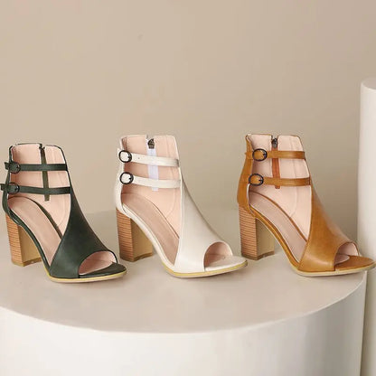 AVA HEELS Peep Toe Block Heels