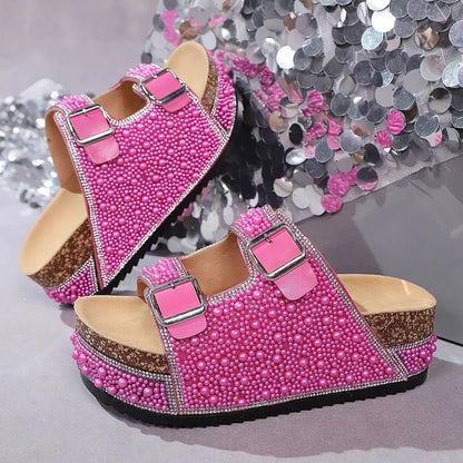 ISABELLE SANDALS Pearl Detail Flat Sandals