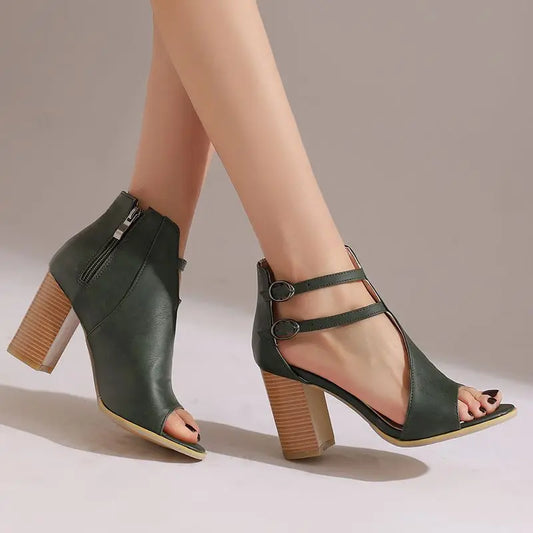 AVA HEELS Peep Toe Block Heels