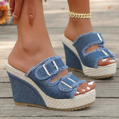 ELARA DENIM WEDGES Denim Wedge Sandals