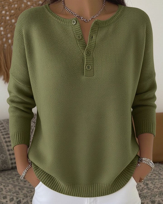 Helena Henley Button-Up Knit Sweater