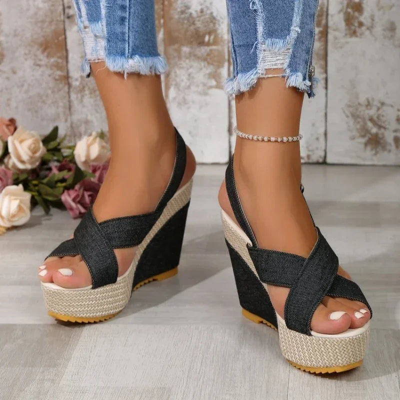 MAYA SANDALS Denim Platform Sandals