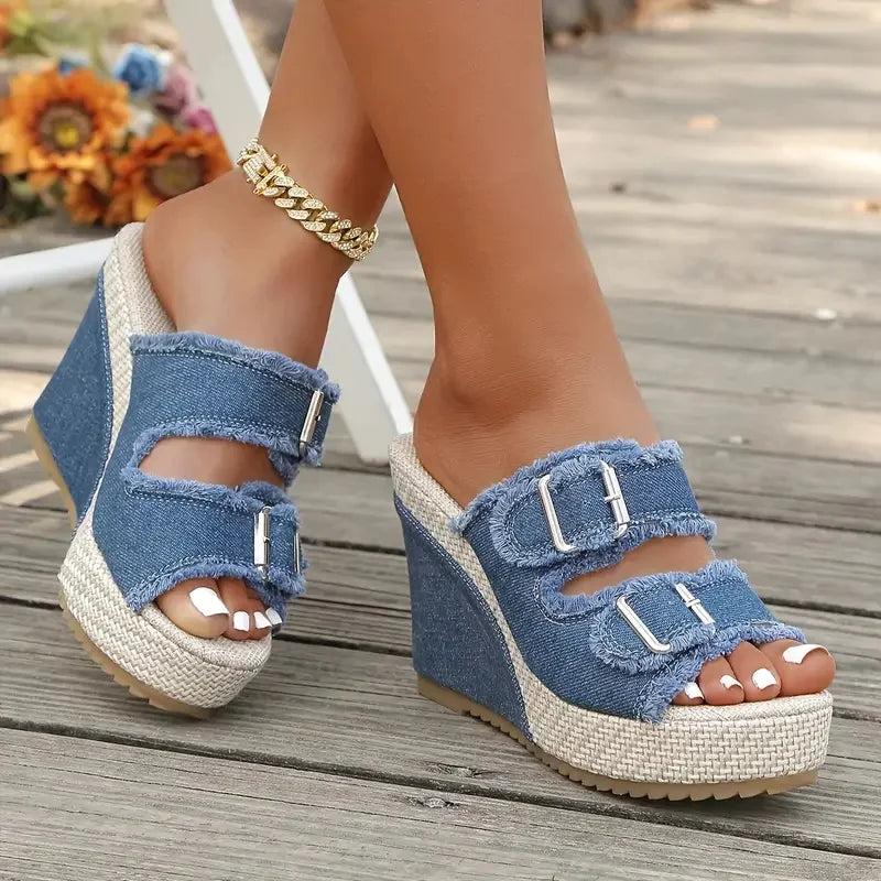 ELARA DENIM WEDGES Denim Wedge Sandals