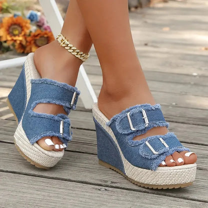 ELARA DENIM WEDGES Denim Wedge Sandals